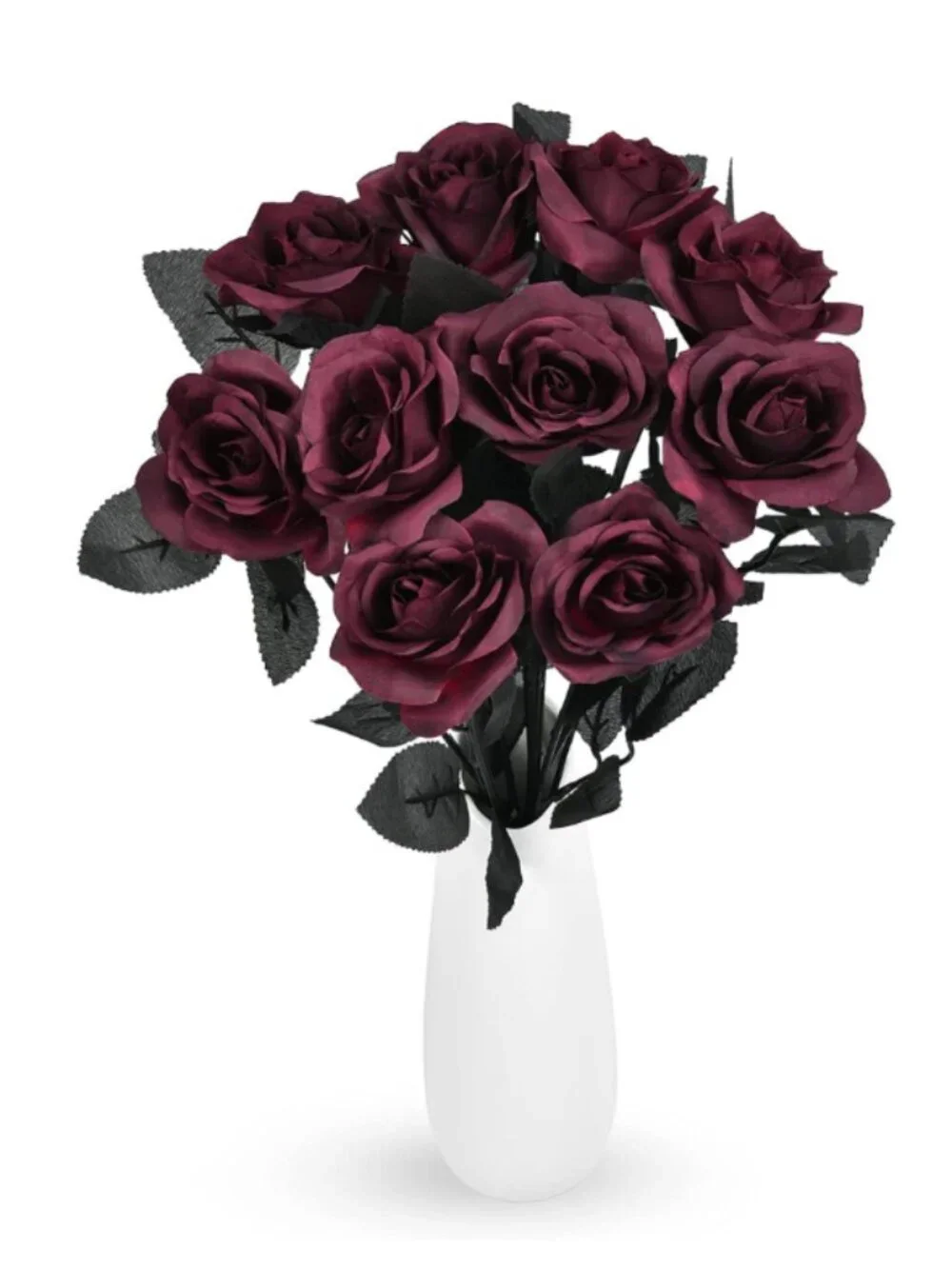 10pc Long Stem Wine Red Silk Roses Flowers Wedding Halloween Fall Table Decor